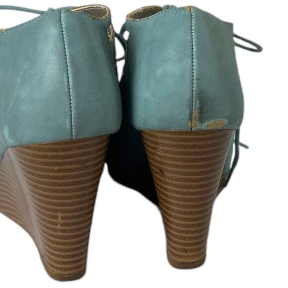 Jun & Ivy Kirra Wedge 4” Heel Sandal Lace Up Open Toe Light Blue Suede Size 7.5M - Picture 6 of 10